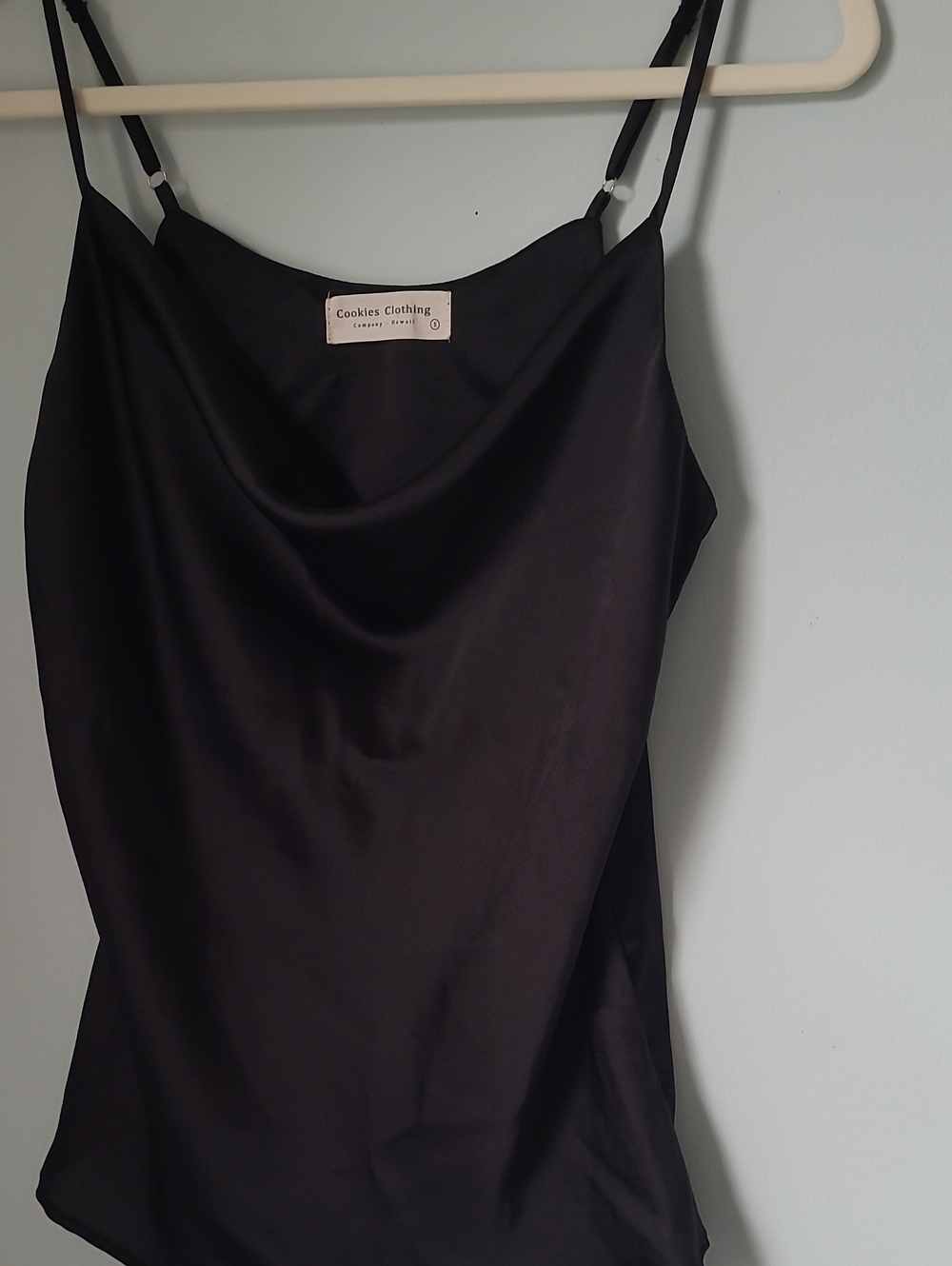 Black Satin Cowl Neck Camisole with Adjustable Straps